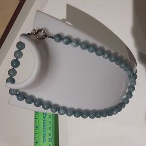 New Authentic Genuine Aquamarine March Birthstone Beaded Necklace 18" Rhodium